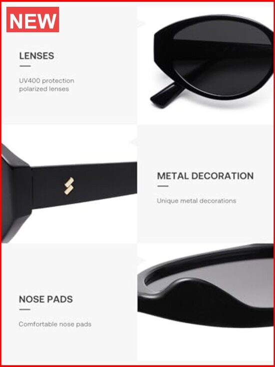 Retro Oval Polarized Cat Eye Sunglasses UV400 Protection Lightweight Plastic main image 6